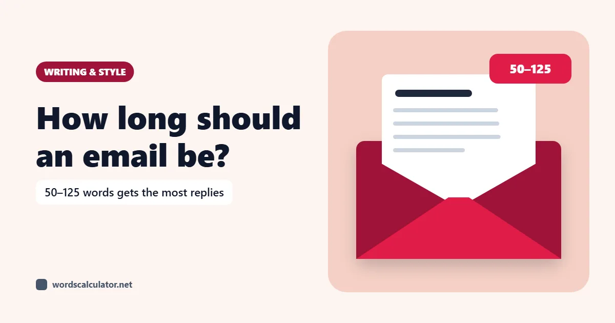 How long should an email be? — illustrated cover showing an open envelope with a letter. 50–125 words gets the most replies.