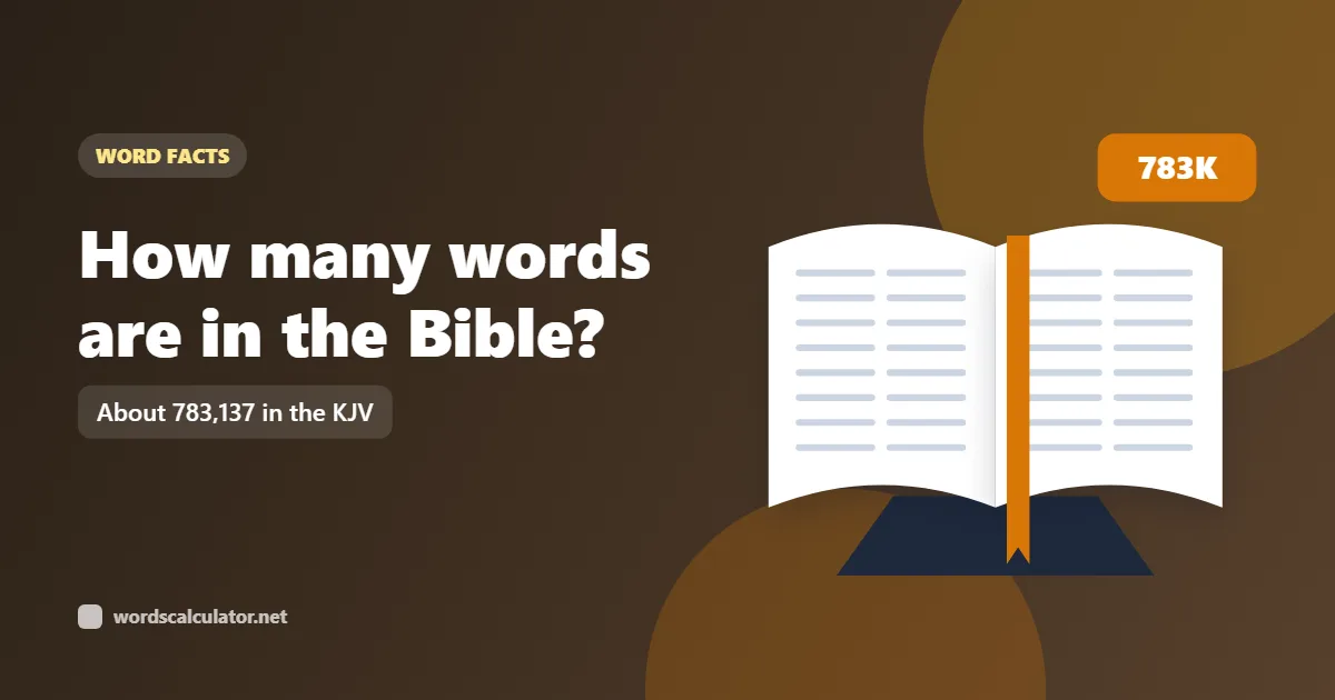 How many words are in the Bible? — illustrated cover showing an open book with a ribbon bookmark. About 783,137 in the KJV.
