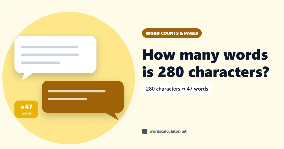 How many words is 280 characters? — illustrated cover showing two chat bubbles. 280 characters ≈ 47 words.