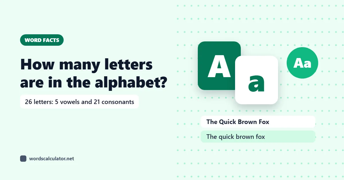 Cover reading How many letters are in the alphabet, with the number 26 in large type and the line Letters in the English alphabet, A to Z